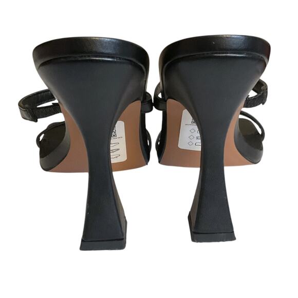 ASOS Sandals SZ 7 Black Leather Slide Square Toe High Square Heels - Picture 5 of 14